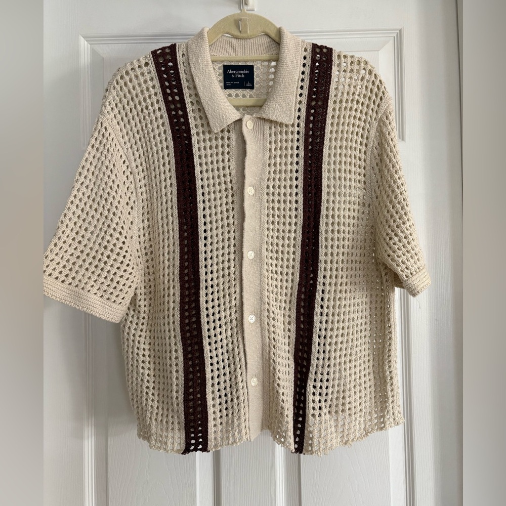 Abercrombie & Fitch Knit Crochet Sweater Button Up Size L